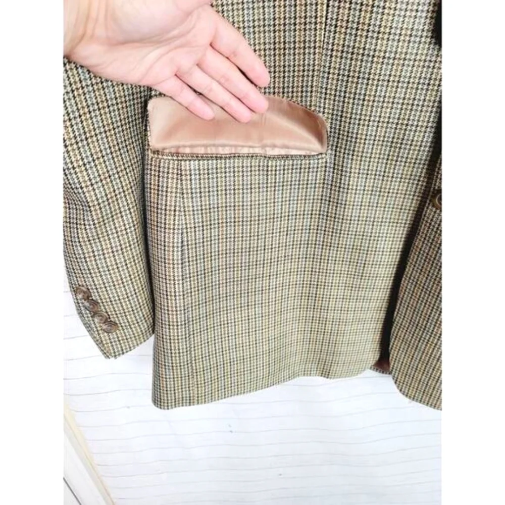 CHAPS 100% Silk Houndstooth Plaid 2 Button Sport Coat Jacket Blazer, sz 46 L